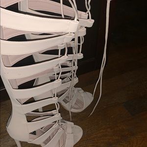 Cream Colored Lace Up Gladiator Heels